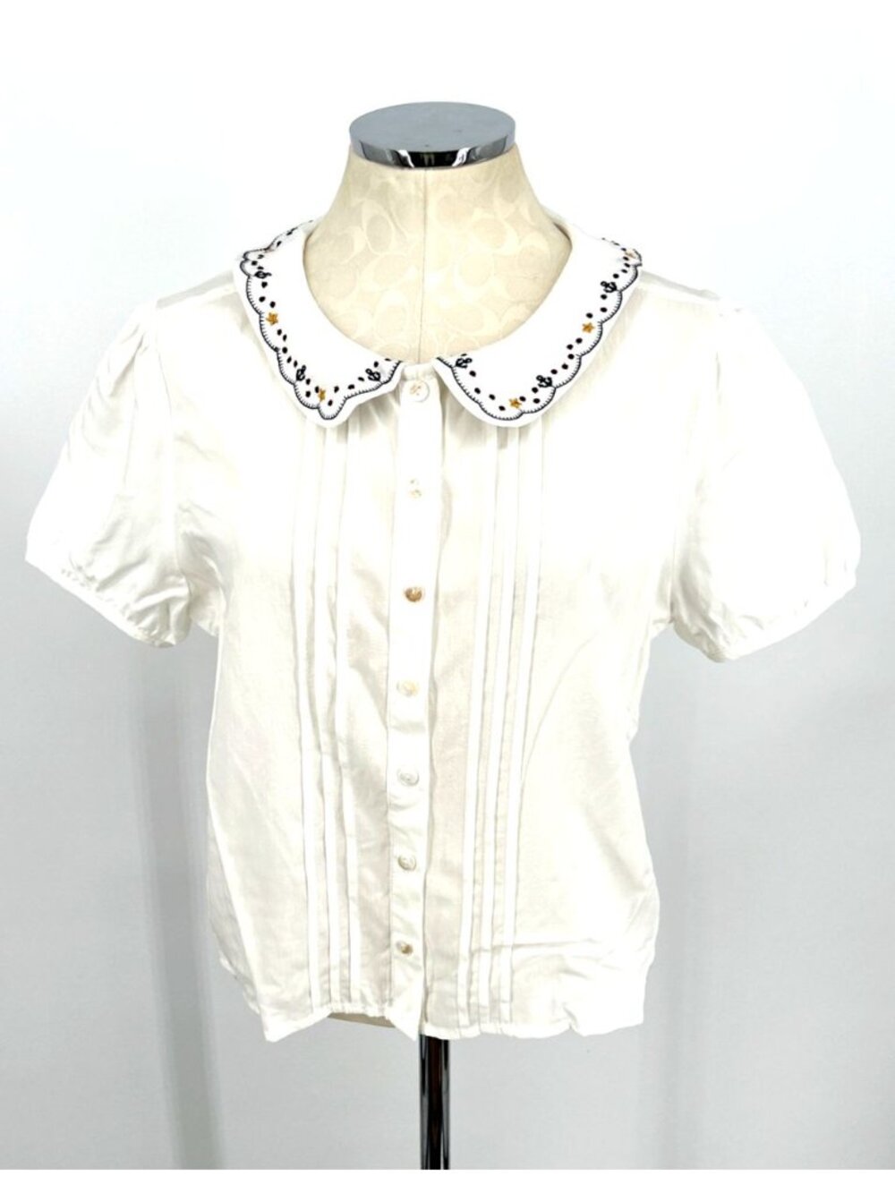 Cider Top Shirt Sz XL Embroidered Peter Pan Collar White Cottagecore